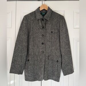 VTG Lauren Ralph Lauren Grey Wool Equestrian Blazer Jacket Size 10